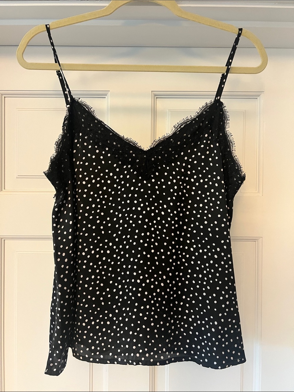 bp Black and White Polka Dot Lace-Trim Cami